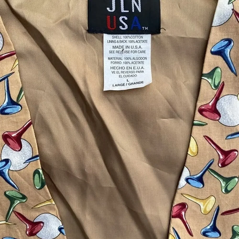 JLN USA Vintage Golf Vest Beige Tan Sleeveless Button Down V Neck Made in USA L